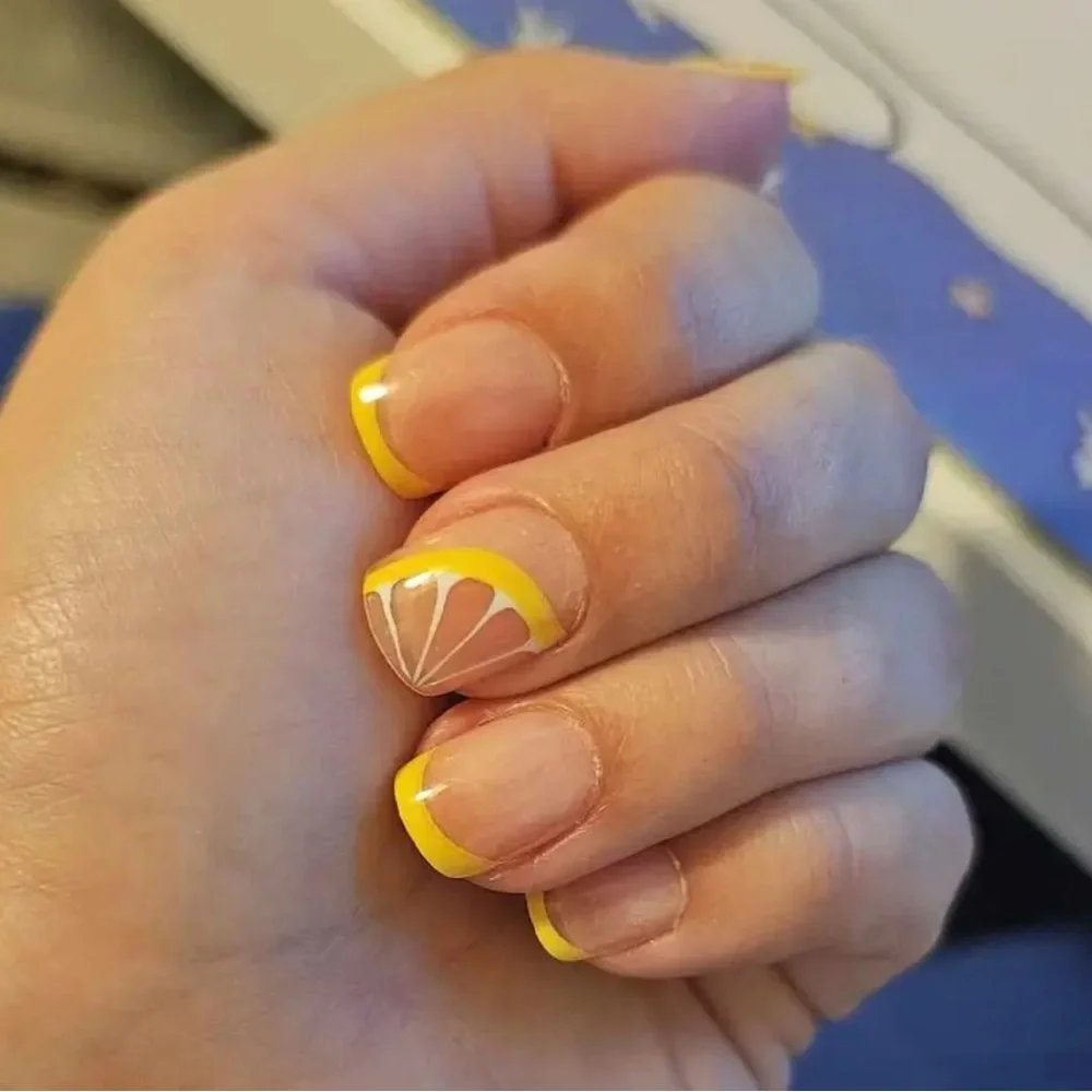 Summer lemon yellow French tip press on nails reusable 24 pcs short length NWT - Picture 4 of 15